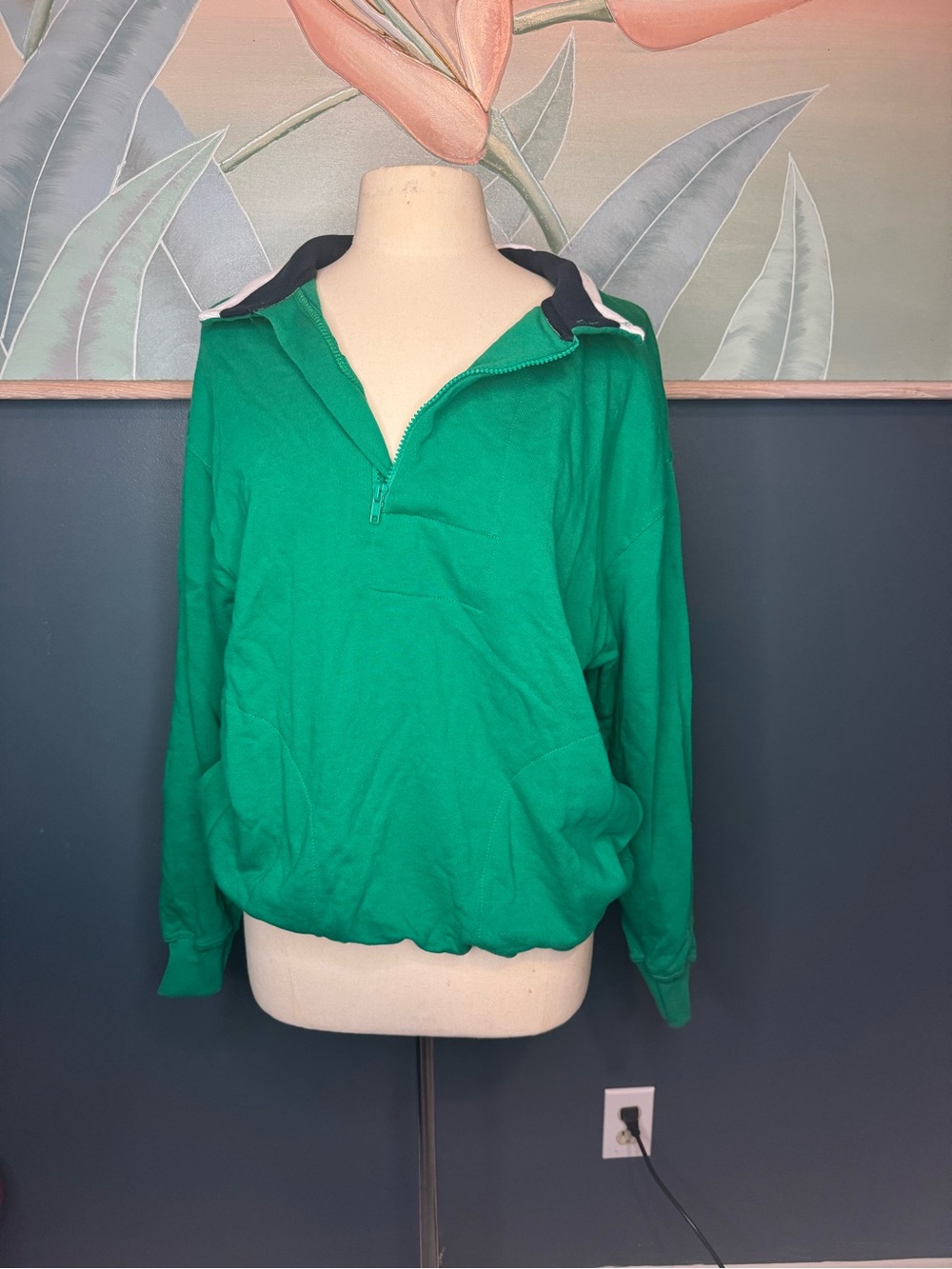 VTG Men's Green Zip-Up Pullover Sweatshirt